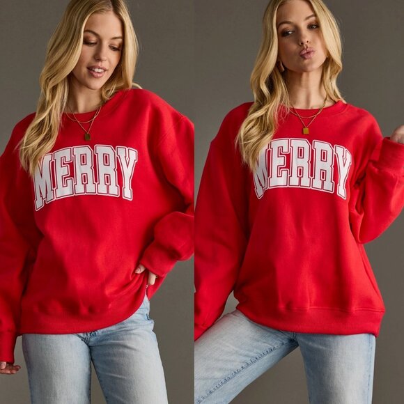 Merry Red Graphic Sweatshirt | Women's Pullover | Christmas Top | Festive Style - Picture 1 of 6